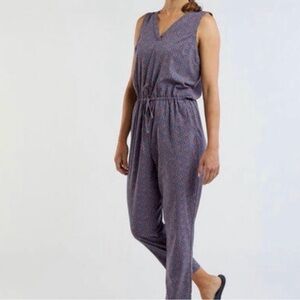 Women's Sleeveless Jumpsuit - Blue Pattern